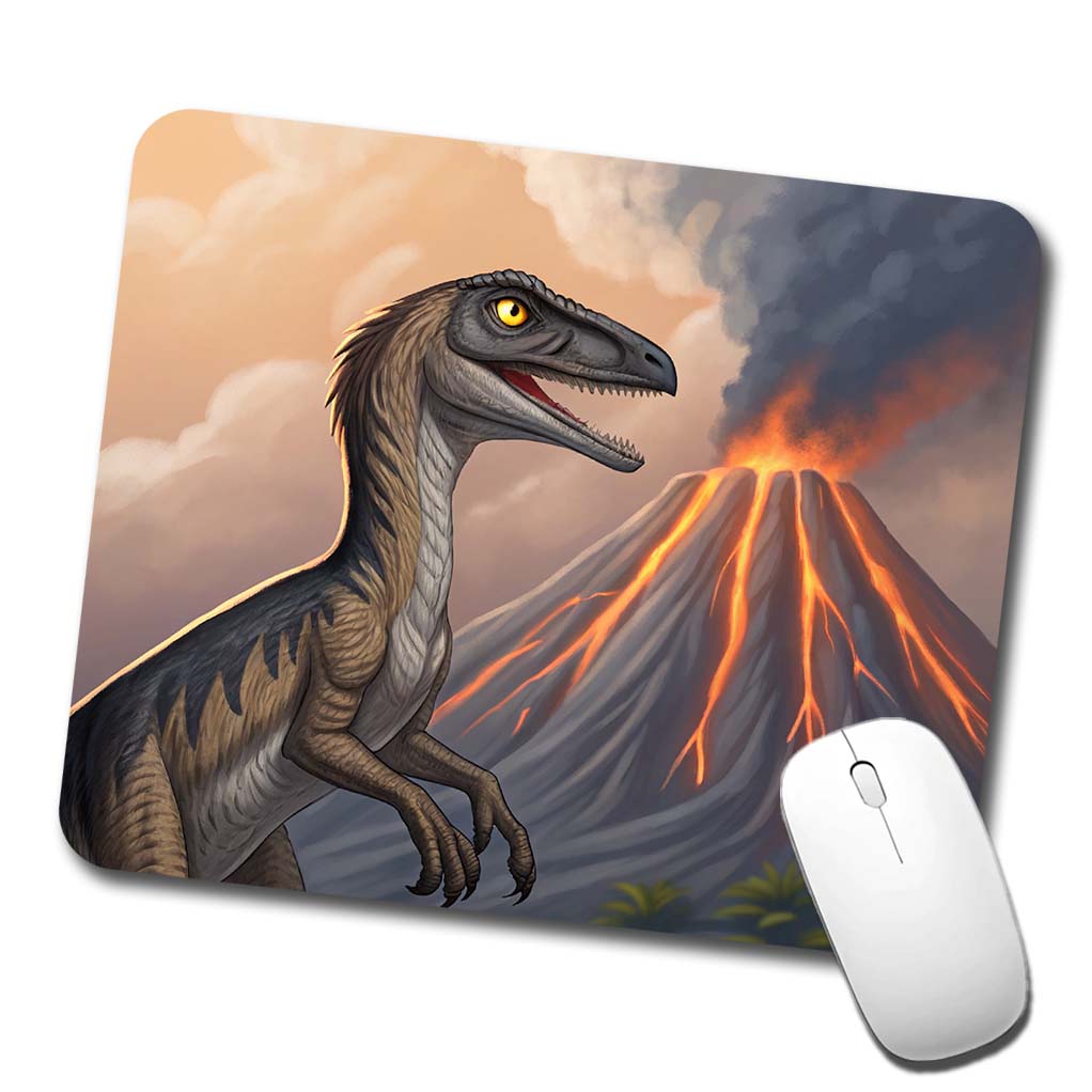 Troodon Volcano Erupting Dinosaur Low Profile Mouse Pad Mat