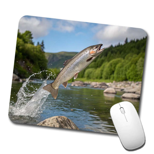 Trout Fish Jumping Fishing River Low Profile Mouse Pad Mat