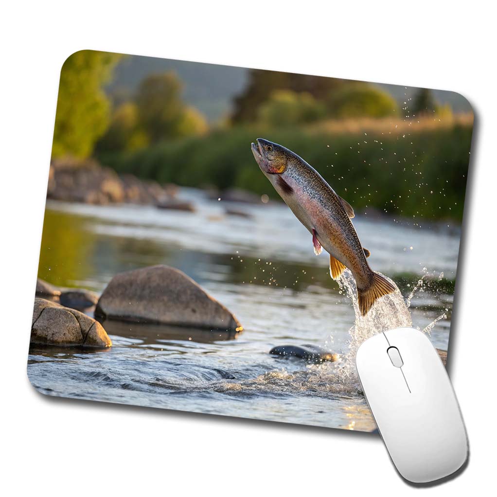 Trout Fish Jumping Fishing Low Profile Mouse Pad Mat