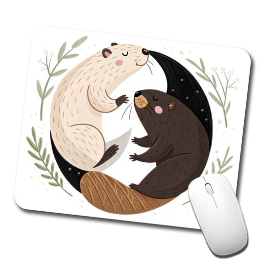 Two Beavers Yin Yang Cute Low Profile Mouse Pad Mat