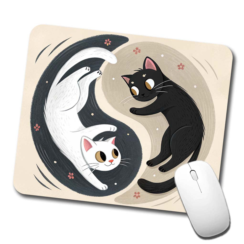 Two Cats Yin Yang Black White Low Profile Mouse Pad Mat
