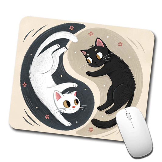 Two Cats Yin Yang Black White Low Profile Mouse Pad Mat