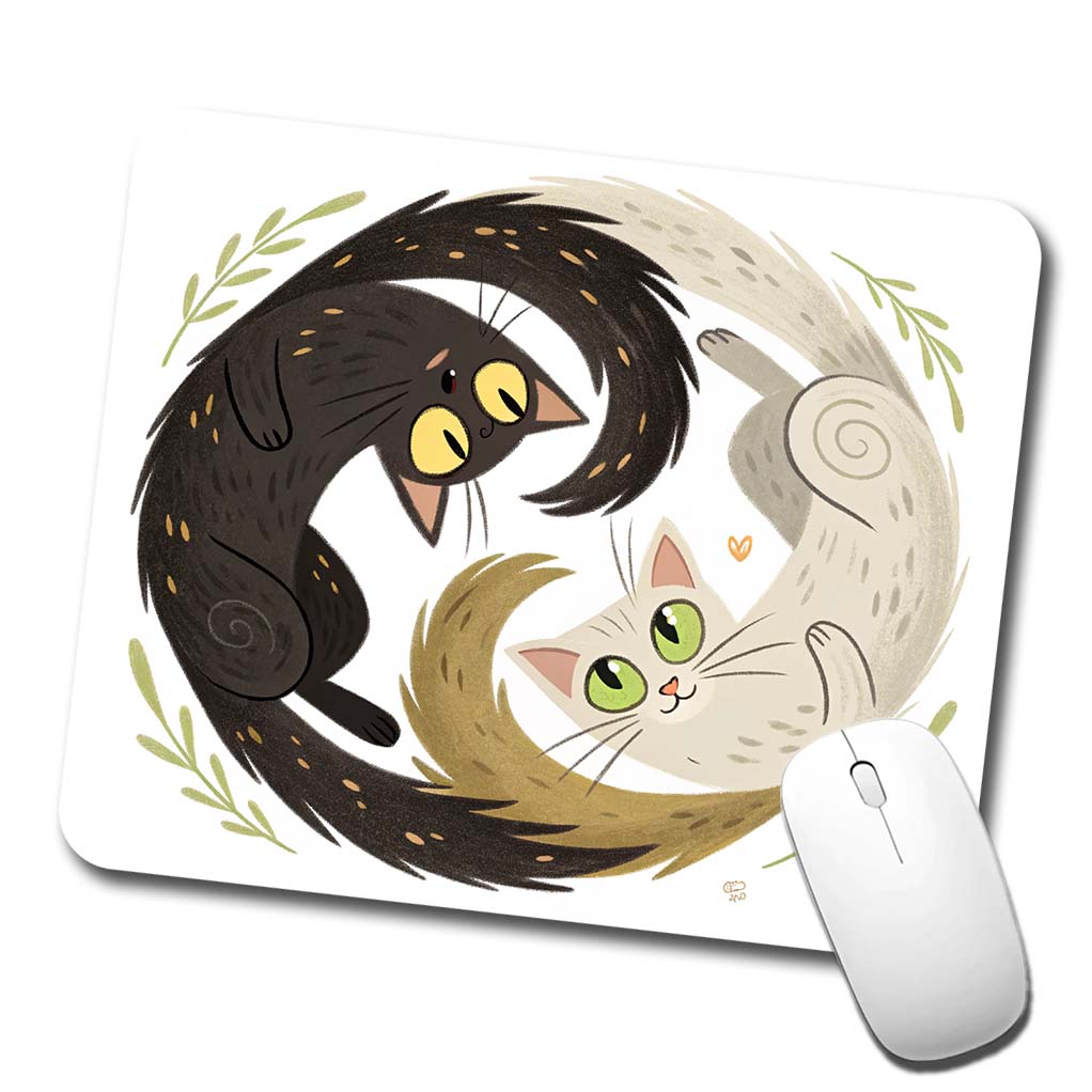 Two Cats Yin Yang Low Profile Mouse Pad Mat