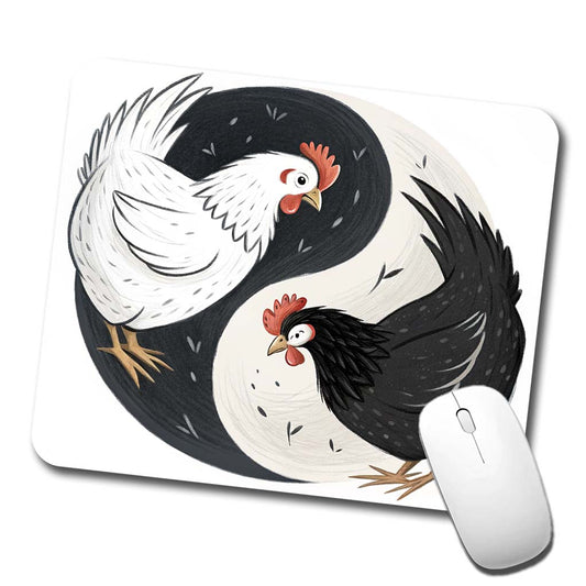 Two Chickens Yin Yang White Black Low Profile Mouse Pad Mat