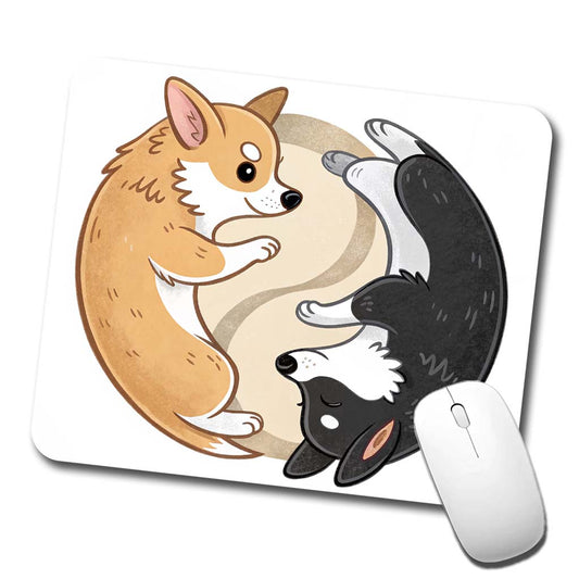 Two Corgis Yin Yang Dogs Cute Low Profile Mouse Pad Mat
