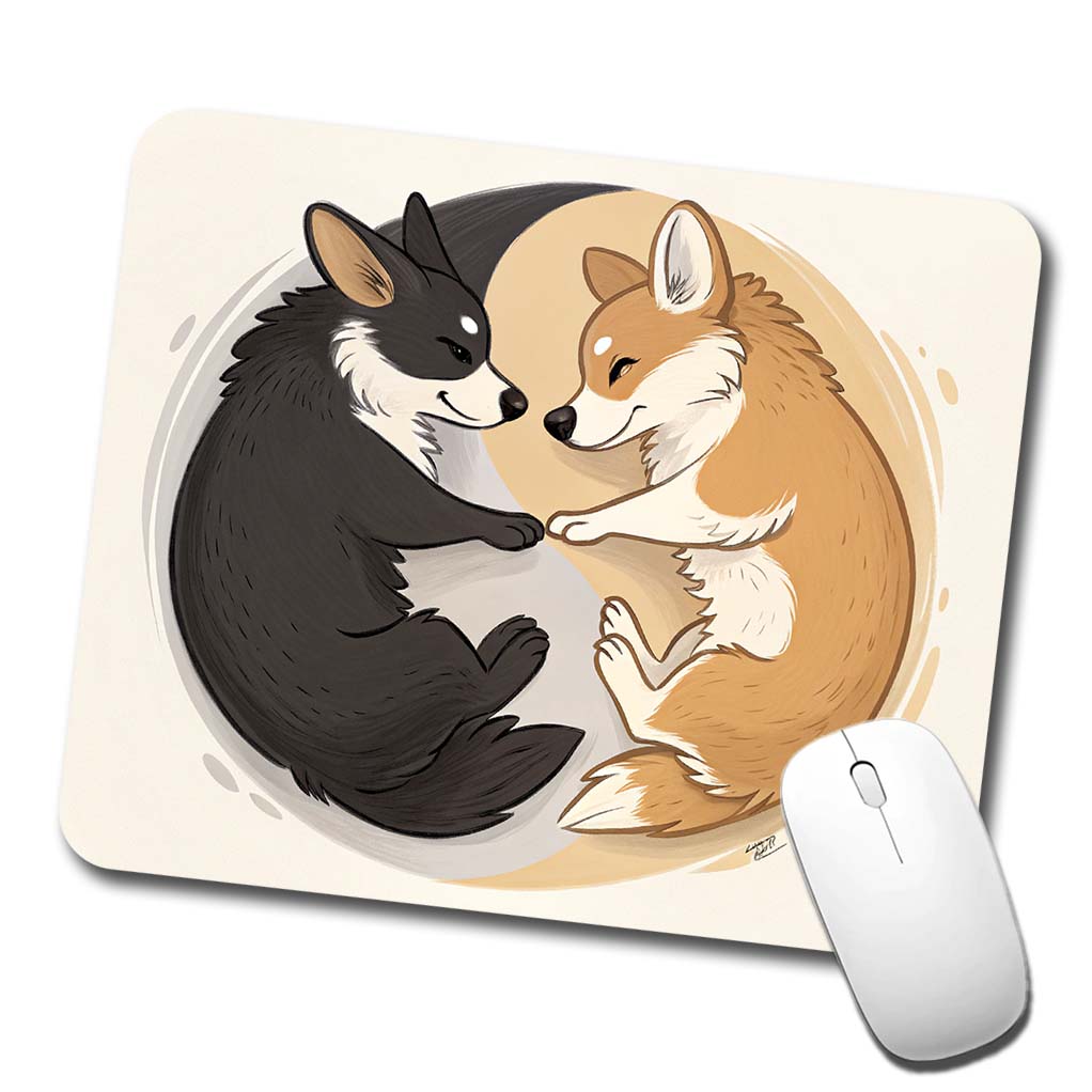 Two Corgis Yin Yang Dogs Low Profile Mouse Pad Mat