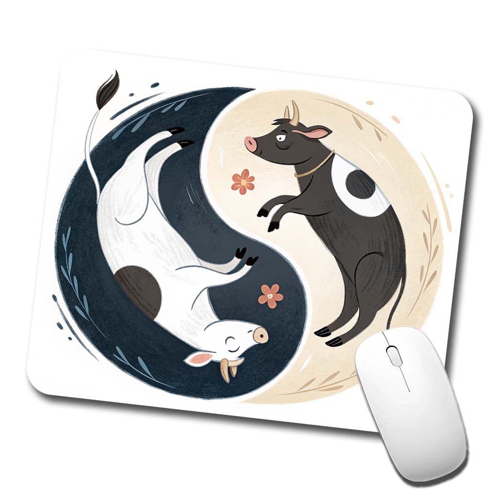 Two Cows Yin Yang Illustration Low Profile Mouse Pad Mat