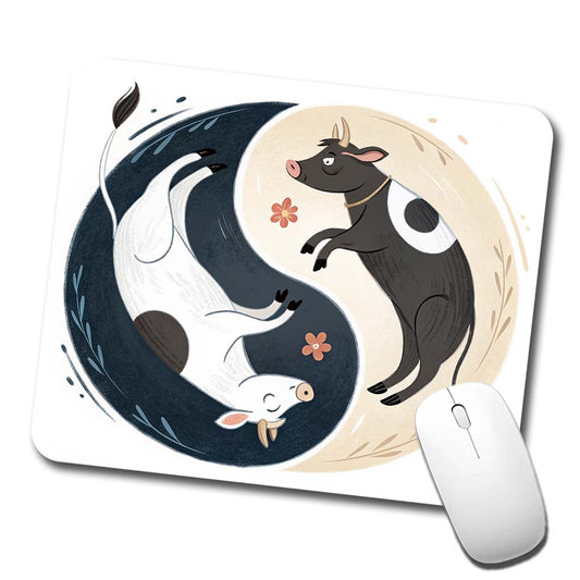 Two Cows Yin Yang Illustration Low Profile Mouse Pad Mat