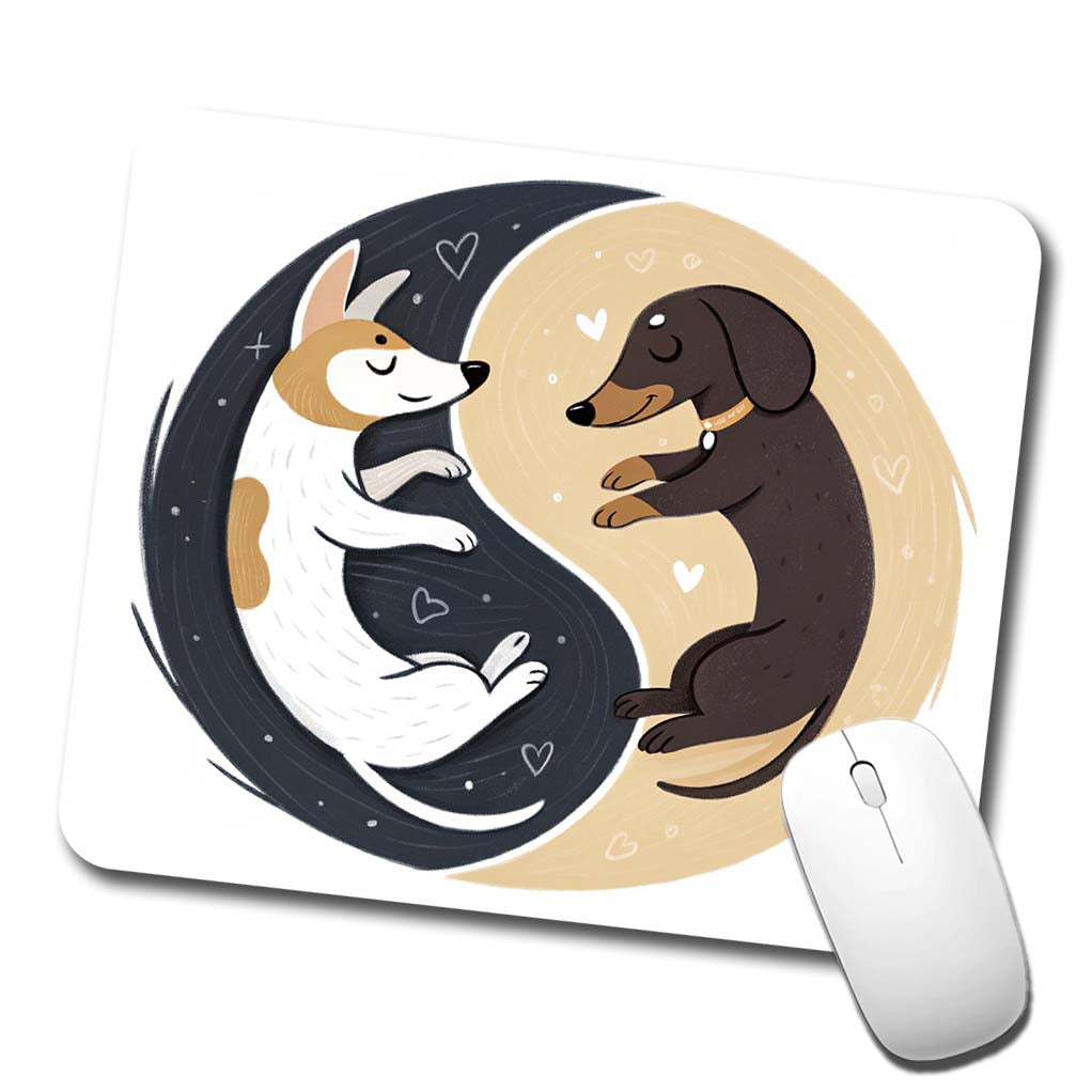 Two Dogs Yin Yang Illustration Low Profile Mouse Pad Mat