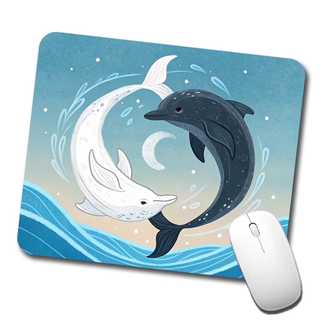 Two Dolphins Yin Yang Dark Light Low Profile Mouse Pad Mat