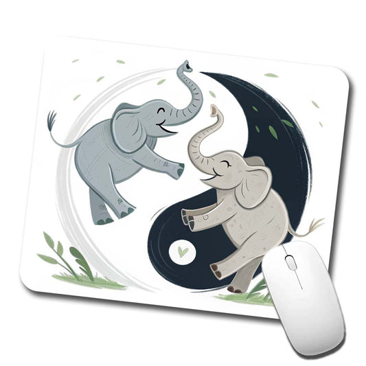 Two Elephants Yin Yang Cute Low Profile Mouse Pad Mat