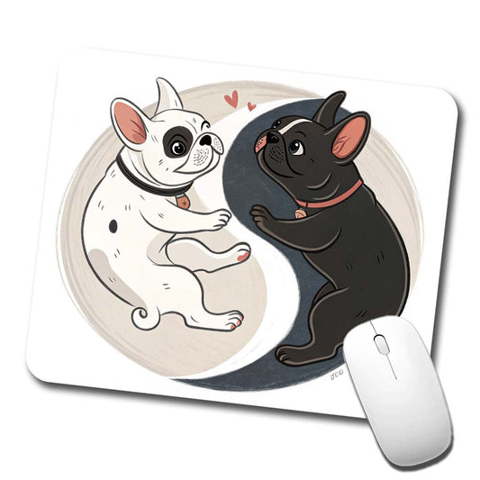 Two French Bulldogs Yin Yang Dark Light Low Profile Mouse Pad Mat