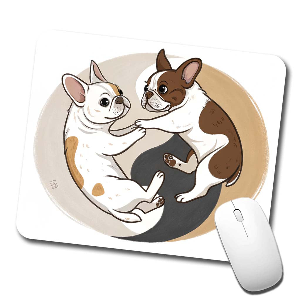 Two French Bulldogs Yin Yang Low Profile Mouse Pad Mat