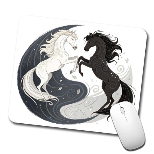 Two Horses Yin Yang Dark Light Low Profile Mouse Pad Mat