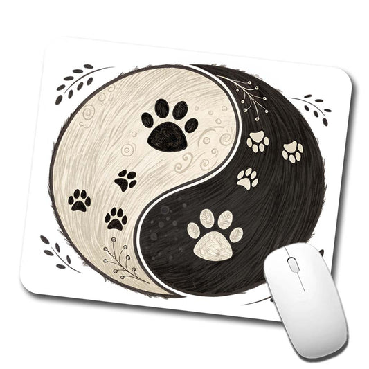Two Paw Prints Yin Yang Dark Light Low Profile Mouse Pad Mat