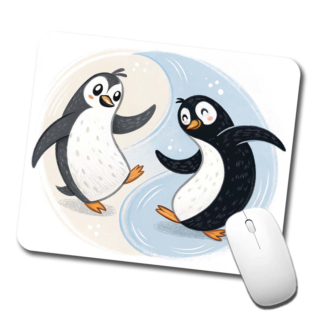 Two Penguins Yin Yang Cute Low Profile Mouse Pad Mat