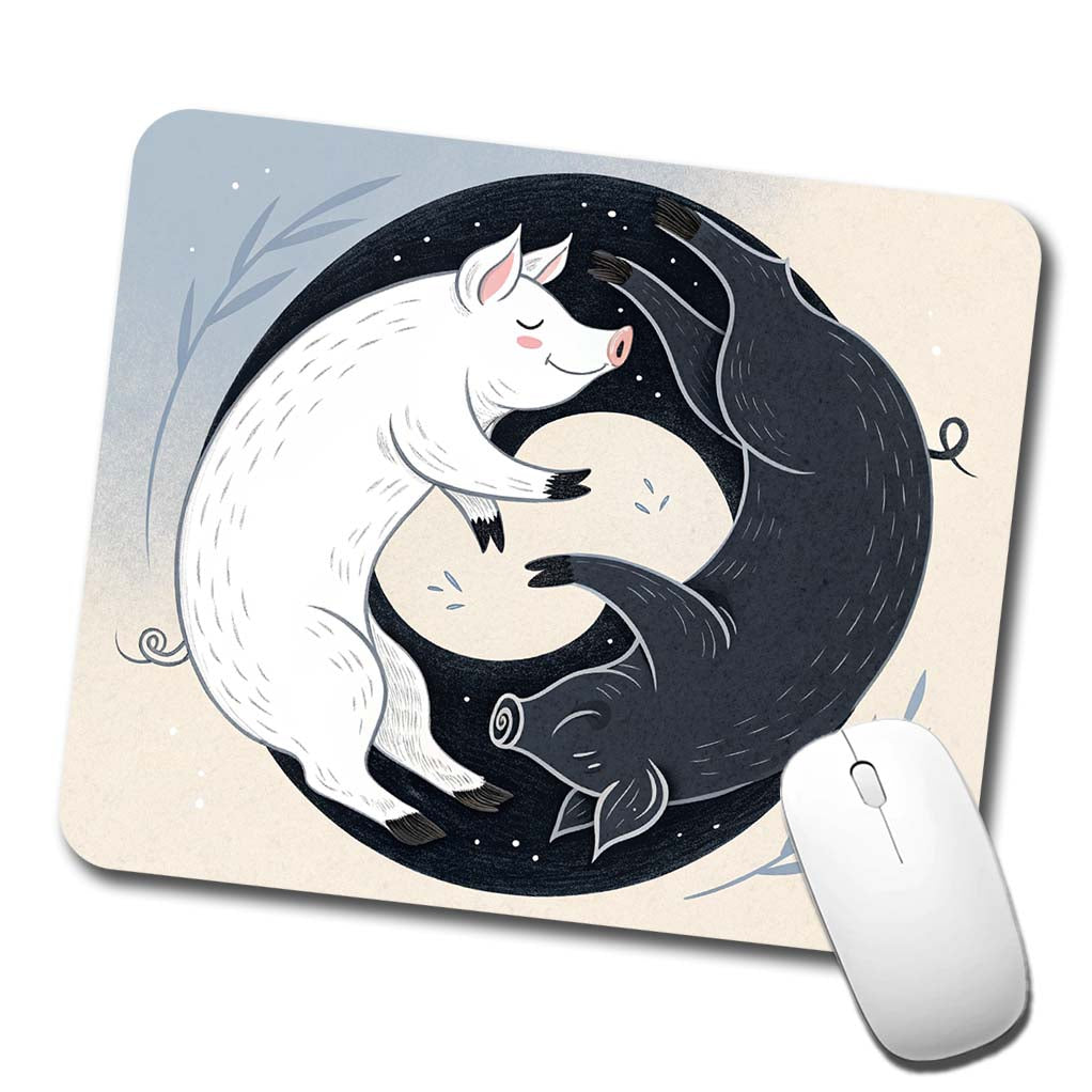Two Pigs Yin Yang Black White Low Profile Mouse Pad Mat