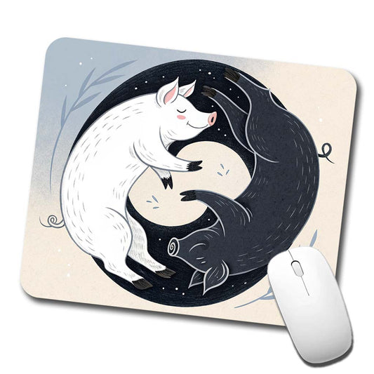 Two Pigs Yin Yang Black White Low Profile Mouse Pad Mat