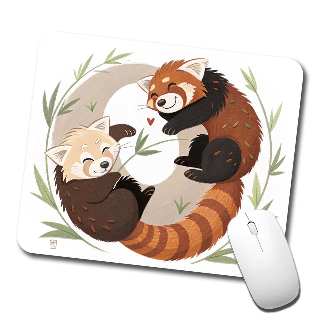 Two Red Pandas Yin Yang Low Profile Mouse Pad Mat