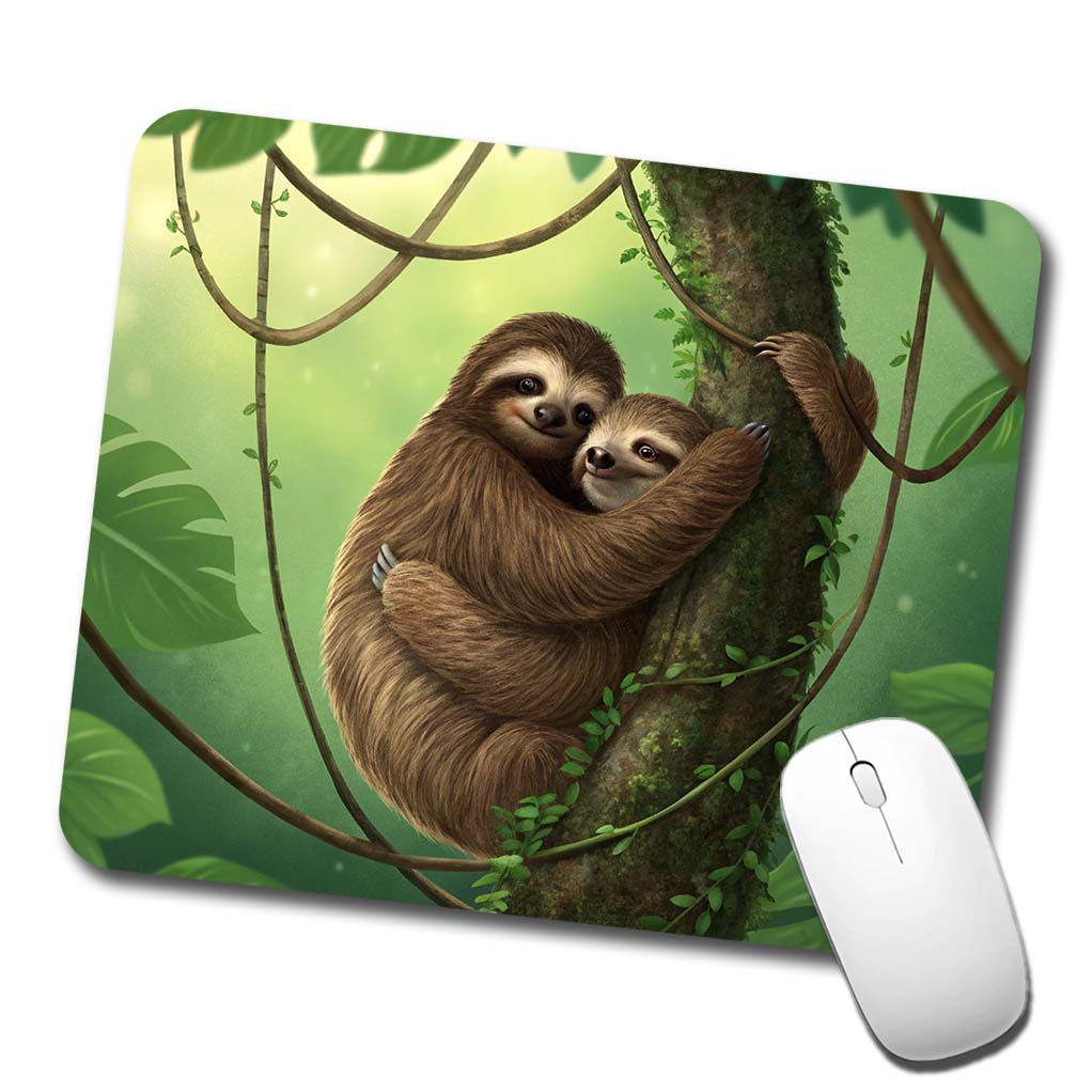 Two Sloths Hugging Low Profile Mouse Pad Mat