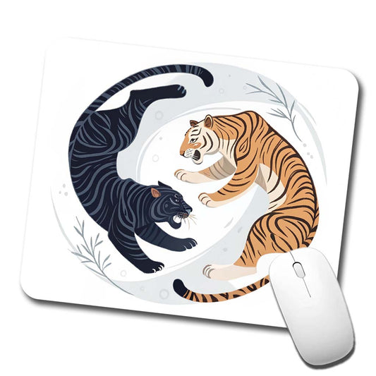 Two Tigers Yin Yang Illustration Low Profile Mouse Pad Mat