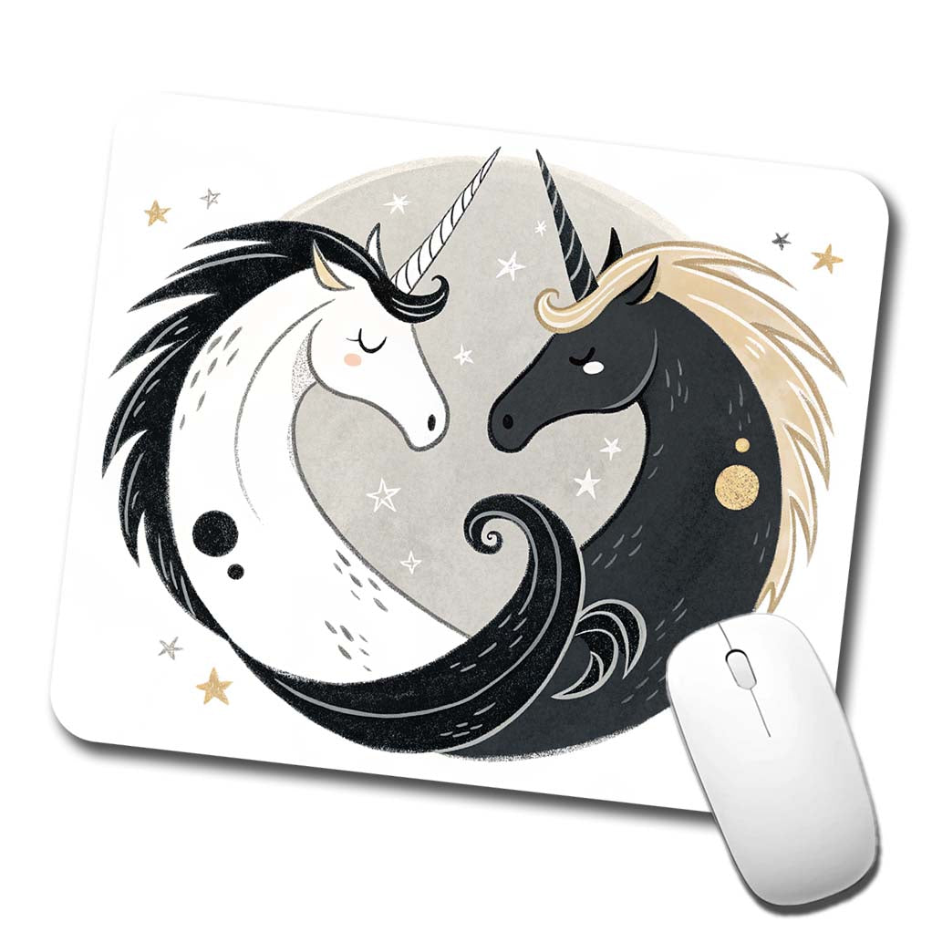 Two Unicorns Yin Yang Black White Low Profile Mouse Pad Mat