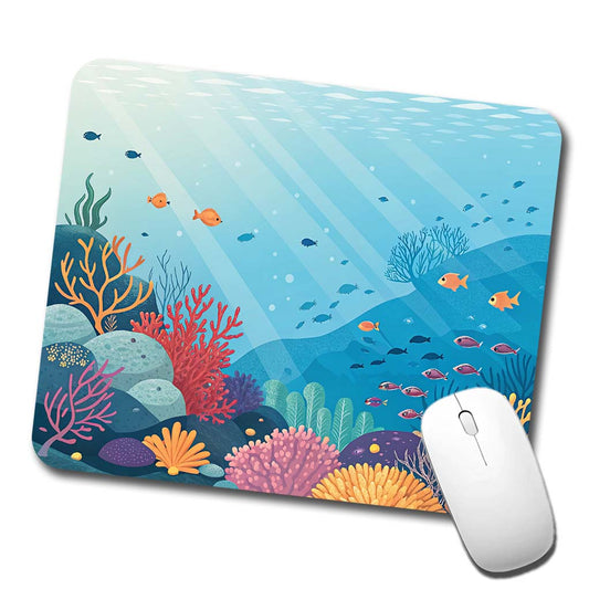 Underwater Reef Scene Fish Coral Ocean Tropical Low Profile Mouse Pad Mat