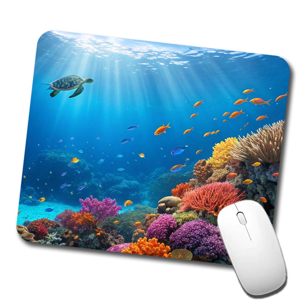 Underwater Scene Tropical Turtle Fish Coral Ocean Low Profile Mouse Pad Mat