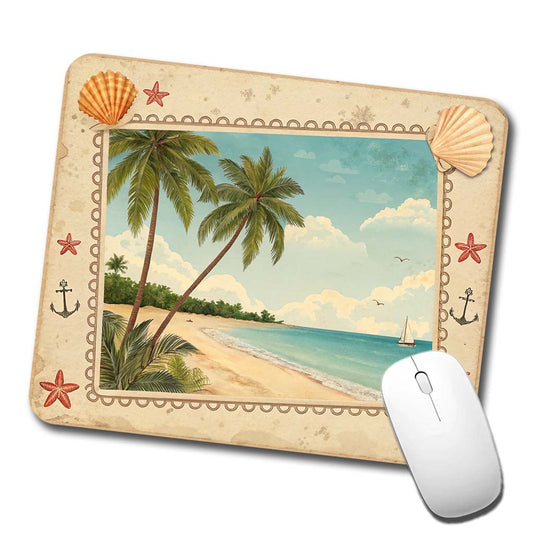 Vintage Beach Postcard Tropical Low Profile Mouse Pad Mat
