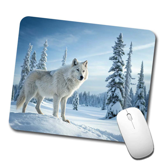Wolf In Snow Scene Beautiful Low Profile Mouse Pad Mat