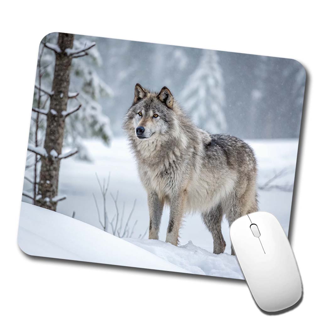 Wolf In Snow Scene Stunning Low Profile Mouse Pad Mat