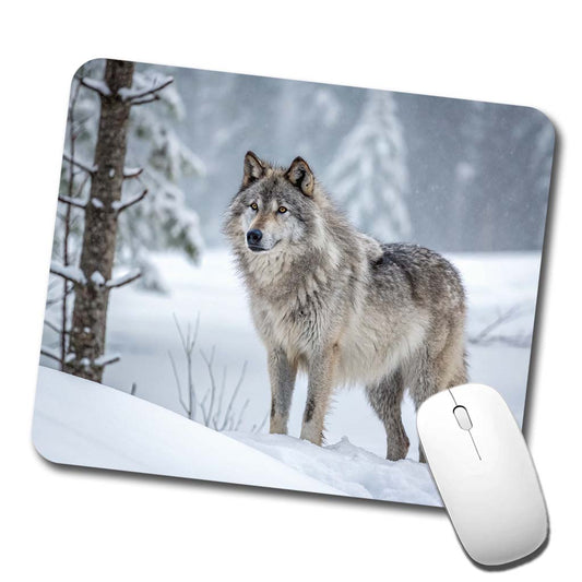 Wolf In Snow Scene Stunning Low Profile Mouse Pad Mat