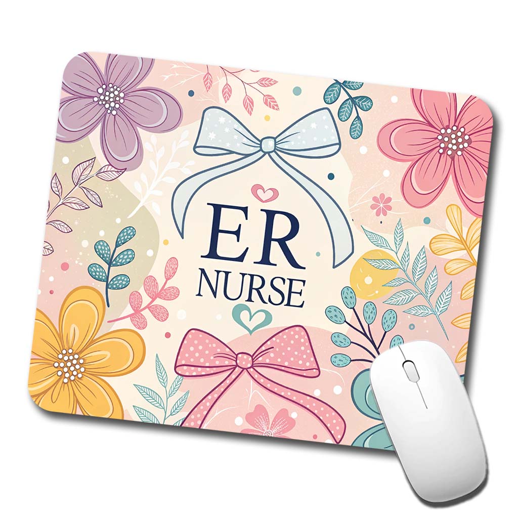 ER Emergency Room Nurse Appreciation Coquette Bows Flowers Low Profile Mouse Pad Mat