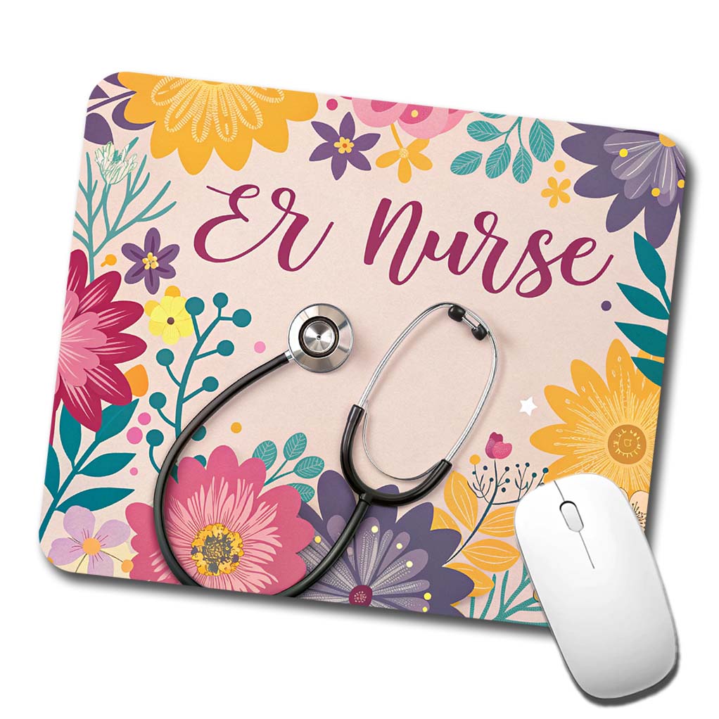 ER Emergency Room Nurse Appreciation Stethoscope Flowers Low Profile Mouse Pad Mat