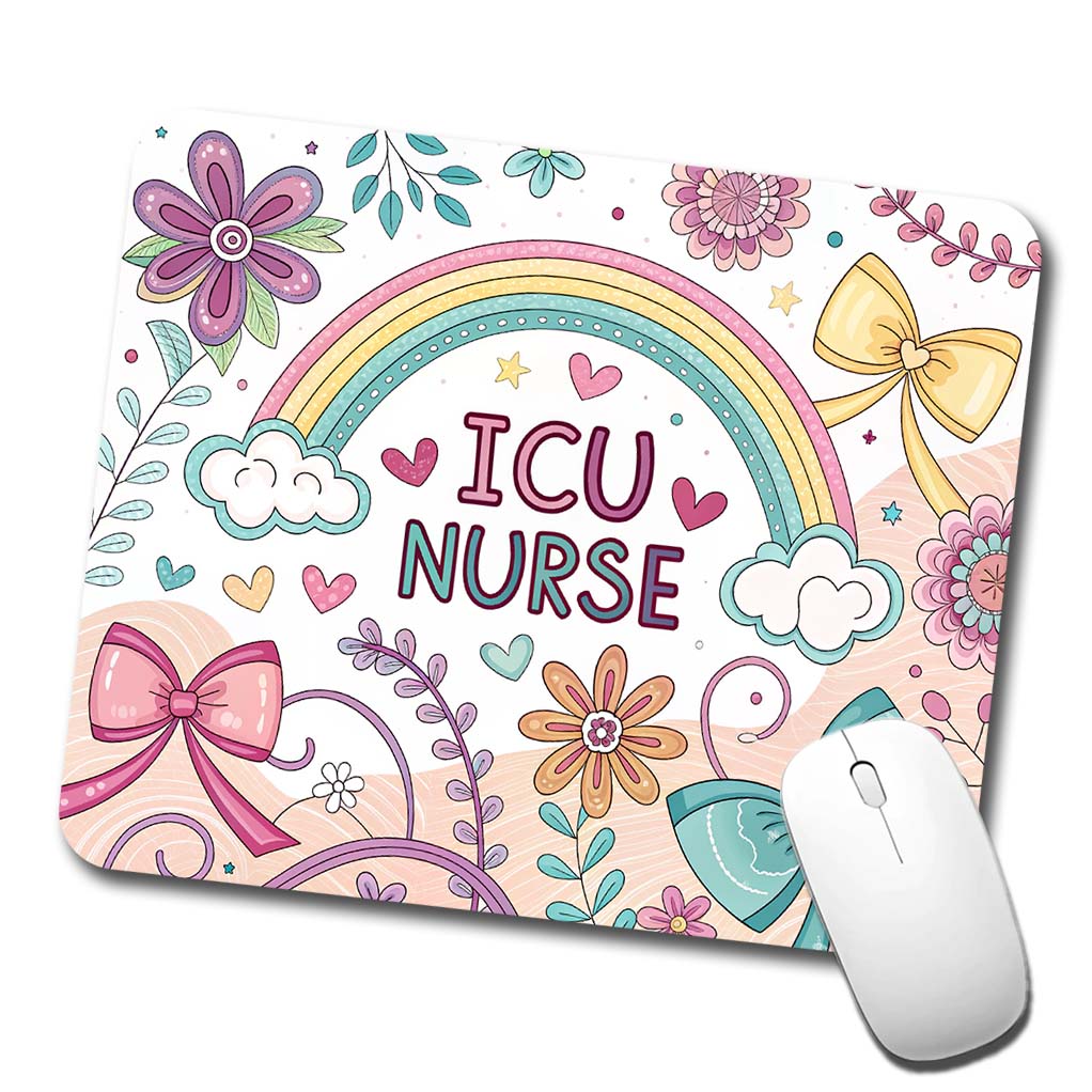 ICU Nurse Appreciation Coquette Bows Flowers Low Profile Mouse Pad Mat