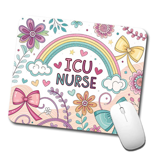 ICU Nurse Appreciation Coquette Bows Flowers Low Profile Mouse Pad Mat