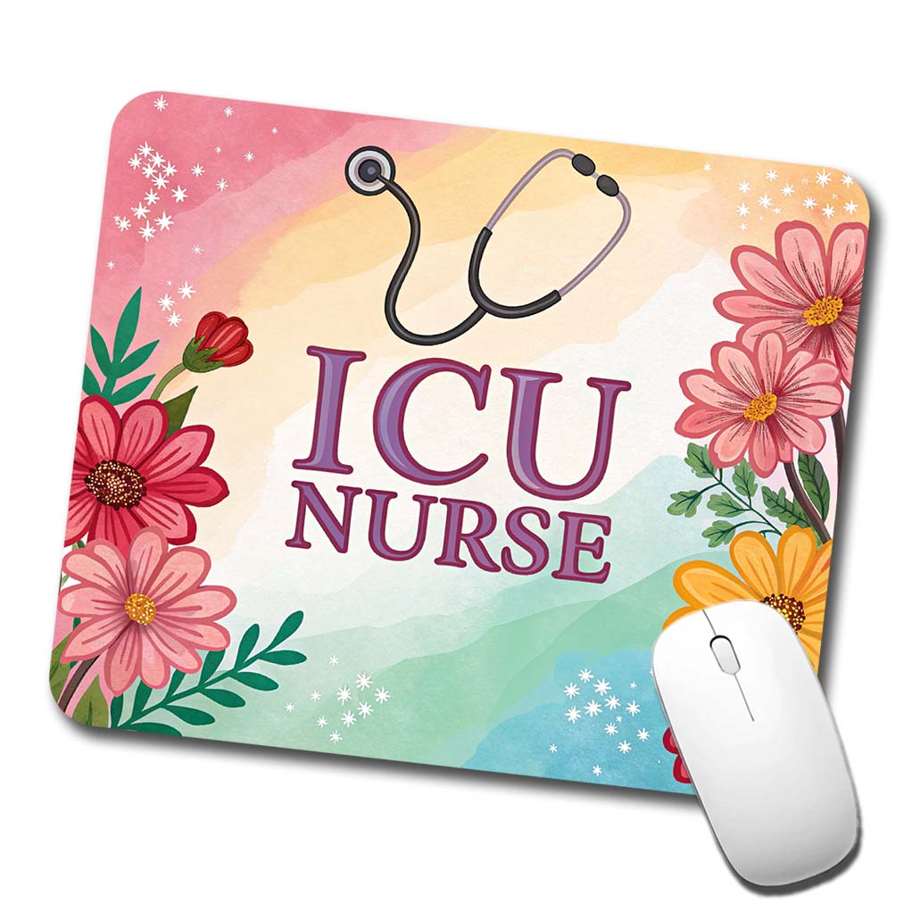 ICU Nurse Appreciation Stethoscope Flowers Floral Low Profile Mouse Pad Mat