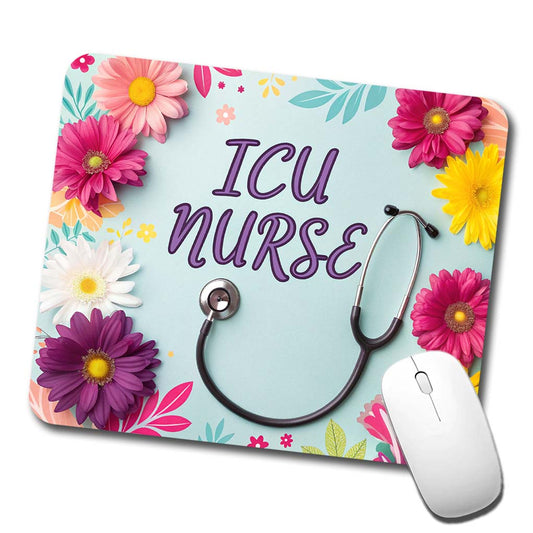 ICU Nurse Appreciation Stethoscope Flowers Low Profile Mouse Pad Mat