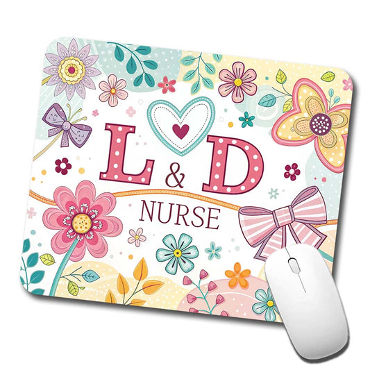 L & D Labor And Delivery Nurse Appreciation Coquette Bows Flowers Low Profile Mouse Pad Mat