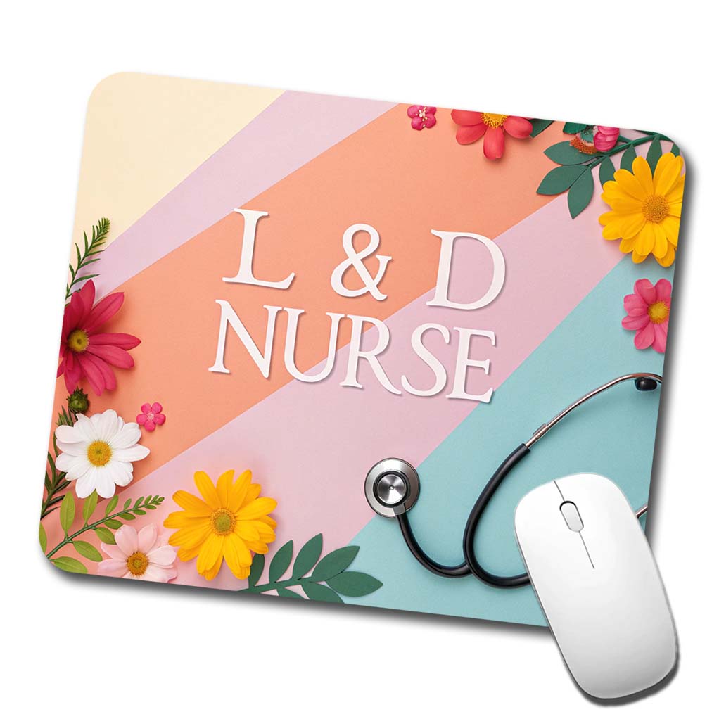 L & D Labor And Delivery Nurse Appreciation Stethoscope Flowers Low Profile Mouse Pad Mat