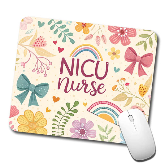NICU Neonatal Nurse Appreciation Coquette Bows Flowers Low Profile Mouse Pad Mat