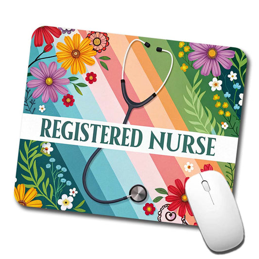 Registered Nurse RN Appreciation Stethoscope Colorful Flowers Low Profile Mouse Pad Mat