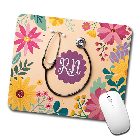 RN Registered Nurse Appreciation Stethoscope Flowers Low Profile Mouse Pad Mat