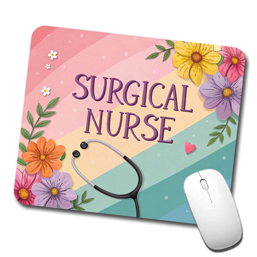 Surgical Nurse Appreciation Stethoscope Flowers Low Profile Mouse Pad Mat
