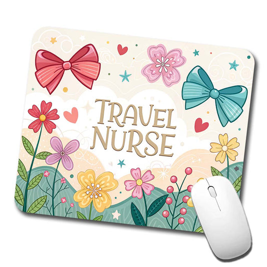 Travel Nurse Appreciation Coquette Bows Flowers Low Profile Mouse Pad Mat