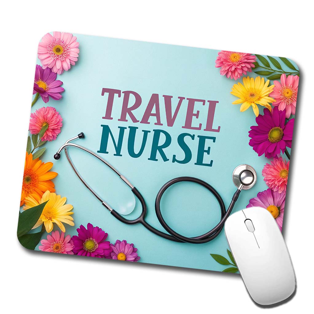 Travel Nurse Appreciation Stethoscope Flowers Low Profile Mouse Pad Mat