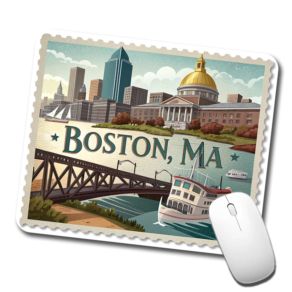 Boston, Massachusetts MA Travel City State Stamp Low Profile Mouse Pad Mat