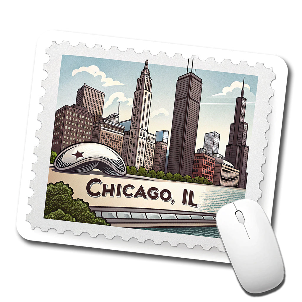 Chicago, Illinois IL Travel City State Stamp Low Profile Mouse Pad Mat