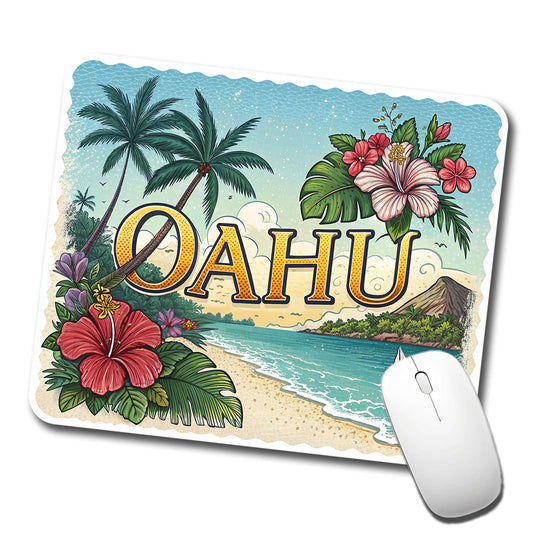O'Ahu Hawaii HI Tropical Travel City State Stamp Low Profile Mouse Pad Mat