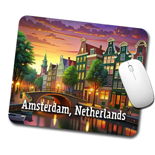 Amsterdam, Netherlands Travel City Country Stamp Low Profile Mouse Pad Mat